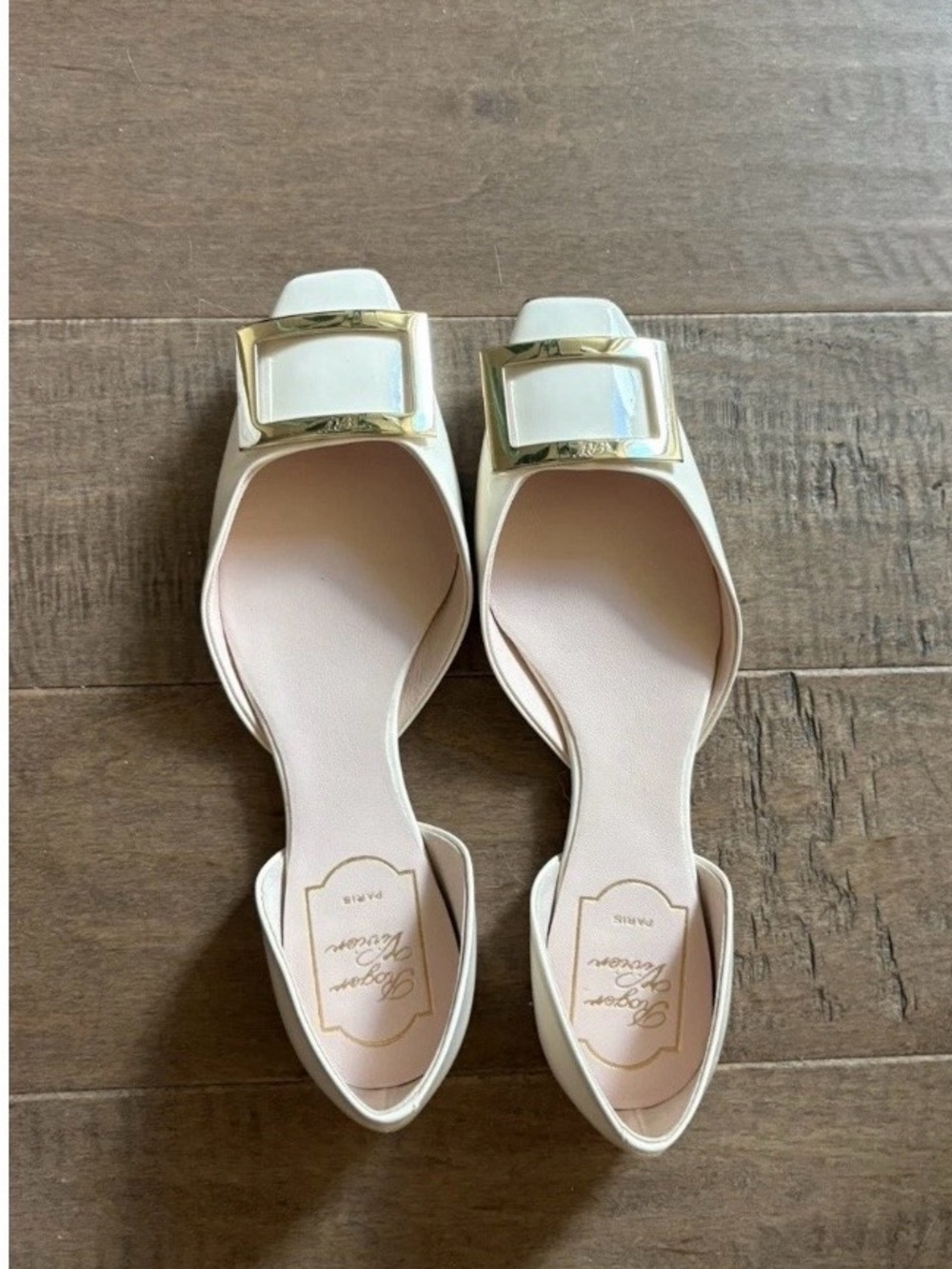 ROGER VIVIER White Patent Leather D'Orsay Trompette Flat Sz 37